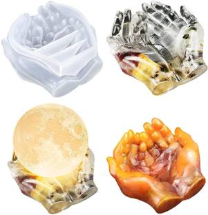 RakaEnterprises Resin Silicone Mold, Moon Lamp Stand Mold for Epoxy Resin, Hands Shaped Tray Epoxy Casting Mold for Holding Jewelry Storage, Ashtray Resin Mould, Home Decoration DIY Clay Crafts