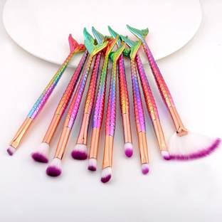 BELLA HARARO Soft Bristles Fish Tail 10 Pcs Mermaid Makeup Brush Set For Foundation | Eyebrow | Eyeliner | Blush | Concealer | Lips etc. Cosmetic Brushes