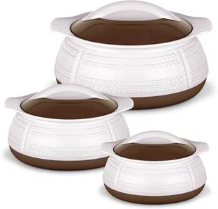 MILTON Adore Jr. Insulated Inner Stainless Steel Casserole, Set of 3, (410 ml, 740 ml, 1.25 Litres), White Pack of 3 Serve Casserole