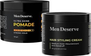 Men Deserve Combo of Hair Styling Ultra Shine Pomade and Hair Styling Cream (Medium Hold + Nourishment) Hair Cream