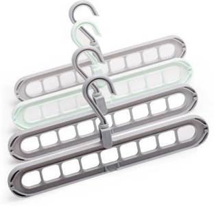 OYSTIO Multifunctional Double Hanger for 360 Degrees Rotatable Hook,Coat Hangers Folding Clothes Hanger Multicolor Plastic Shirt Pack of 4 Hangers For  Shirt