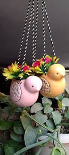 INDIA MEETS INDIA Birds Hanging Planter [Pink & Green], Cute Sparrow Planters for Succulent, Cactus, Air Plants, Herbs & Other Small Plants, Perfect for Home Decor, 20 x 6.5 x 5 INCHES, Set of 2 Plant Container Set