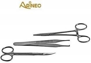 ARINEO Suturing Set Of 3 Pieces(needle holder,dissecting forceps and iris Scissor) Strong Cut Scissors
