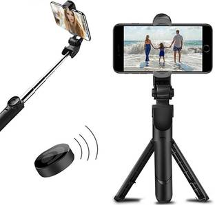 ATSolutions ™Best XT-02 Bluetooth Extendable Selfie Stick with Wireless Remote and Convert into Make Extended Tripod Stand Phone Stand Selfie Stick for Creating TIKTok, Vlogs, YouTube Videos ,Shorts Videos Tripod , Bluetooth Selfie Stick Universal Small Size Stick portable East To Cary And Travel Pocket Size Tripod