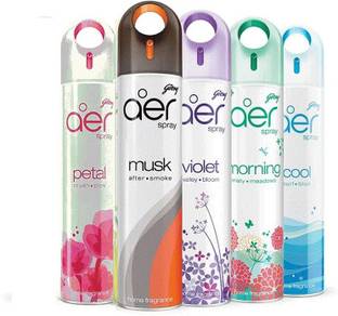 Godrej Aer Morning Misty Meadows, Cool Surf Blue, Petal Crush Pink, Musk After Smoke and Violet Valley Bloom Spray 5pc spray set Morning Misty Meadows, Cool Surf Blue, Petal Crush Pink, Musk After Smoke and Violet Valley Bloom