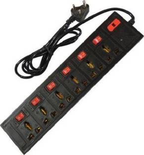 KRISHNA 6+6 Extension Board Cords 6 Socket 2.5 Metar Long Wire with Fuse Safety 6 Socket Extension Boards (Black) Pack of 1pcs 240 A Three Pin Socket