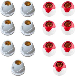 JELECTRICALS White and Red Mix Fancy Bulb Holder - Pack of 14 Plastic Light Socket