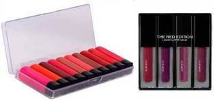 HUDA CRUSH BEAUTY Pocket Matte Lipstick set of 10 pc With Sensational Liquid Matte Lipsticks 4 Piece Red Edition