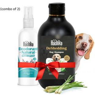 Hachiko ( Combo of 2 ) Dog & Cat DeShedding Shampoo + Deodorant Natural Perfume Allergy Relief, Anti-fungal, Conditioning, Anti-itching, Anti-microbial Artificial Fragrance Free Dog Shampoo