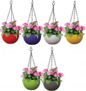 TechBlaze 8.5 inch Hanging Planters Flower Pots Gamla for Indoor and Balcony Beautiful Colours Flowerpot with Hanging Chain for Indoor Plants Gardening Balcony and Table Top Pots (6) Plant Container Set