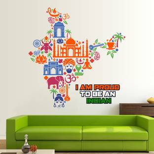 WALLPIK 85 cm India - Map - Indian - Culture - Monument - Colorful - Decorative - Wall Sticker - WP094 Self Adhesive Sticker