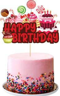 ZYOZI Candyland Happy Birthday Cake Topper, Candy Rainbow Lollipop Birthday Theme Party Decor Baby Shower Boy Girl Anniversary Decoration Supplies Cake Topper