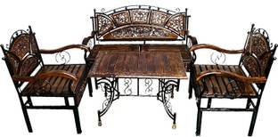 Smarts collection Royal look Wood & Wrought Iron Patio set Leatherette 2 + 1 + 1 Sofa Set