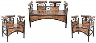 Smarts collection Royal look Wood & Wrought Iron sofa set Leatherette 2 + 1 + 1 Sofa Set