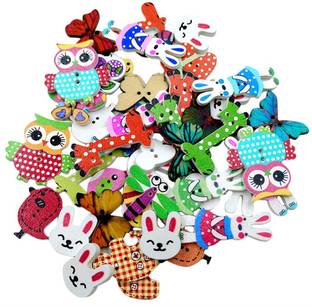 SYGA Pack of 50 Assorted Animals Wooden Decorative Buttons for Sewing and Crafts Wooden Buttons