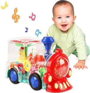 Veryke Concept Transparent Train Engine Toy for Kids, Electric Mechanical Gear Train Engine Musical Train Engine, 3D Train Engine Toy with 360 Degree Rotation, Bump & Go Gear Transparent Train Engine Toy with Light & Sound Effects Educational Toys