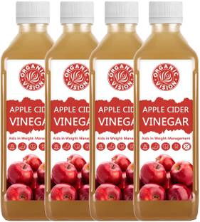 Organic Vision Pack of 4 Apple Cider Vinegar Unfiltered And Undiluted ACV for Weight Loss with Mother Vinegar