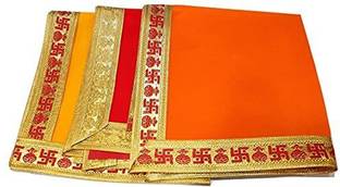 KAM HOME Ganpati Baithak Aasan/Ganpati Rumal/Embroidered Puja Cloth/Puja Assan/Puja Chowki Assan/Puja Altar Cloth for Multipurpose Use for Home Mandir,Size- 18 * 18 Inch, Pack of 3 Piece Altar Cloth