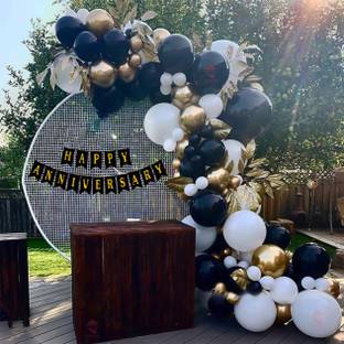 Hemito 64 Pc Happy Anniversary decorations kit: Black Happy Anniversary Banner + 50 Premium Black and White Metallic Balloons + 10 Gold Chrome Balloons with Glue Dot Roll Arch and Balloons Hand Pump For Husband Wife Adults 40th 50th 60th Anniversary Theme Décor Happy Anniversary Decoration Items Set| Happy Anniversary decoration items | Couple Wedding| Marriage Celebration | 1st , 5th ,25th Anniversary Party Room Decoration Combo Set| Wedding party balloons | Anniversary Party Balloons| Anniversary Party Decorations| Wedding Anniversary Decoration Items Balloon| Anniversary Decoration Items| Happy Anniversary Balloons for Party Decorations Balloon| wedding anniversary decoration items For Home