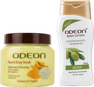 ODEON Nourishing Olive Body Lotion with Turmeric & Yogurt Face and Body Scrub