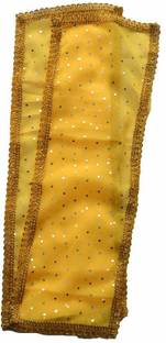 KAM HOME Yellow Chunri Net Fabric | Golden lace for Pooja and Maata | 19 inch * 7 Inch | Set of 2 Dress