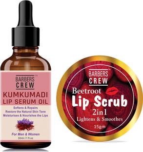 Barbers Crew Advanced Kumkumadi Lip Serum(30ml) & Lip Scrub(15gm) Combo Pack of 2- Beetroot