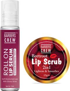 Barbers Crew Roll On Lip Serum(10ml) & Lip Scrub(15gm) Combo Pack of 2- Beetroot