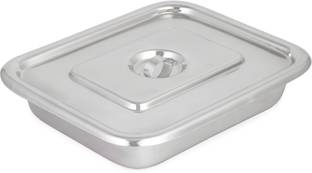 DARSHMOTI Stainless Steel Instrument Tray (12''x10'' inches) Pack of 1 with Flat Cover and Lid Handles, Reusable and Autoclavable making them ideal for Hospitals, Lab & Surgical Centres, Pack of 1 Reusable Medical Tray