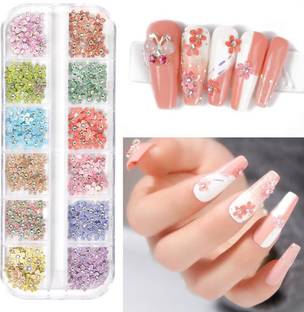 Bombastic 12 GRID NAIL ACCESSORIES BOX – FLOWER SLICES RESIN WITH STONE FOR INBUILT NAIL ART EXTENSION