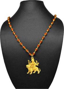LETNIX Durga Maa Sherawali Mata Pendant With Rudraksha Cap Mala Panchmukhi Gold-plated Wood, Brass Pendant Gold-plated Plated Brass Chain