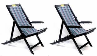 विनु EASY CHAIR set of 2- FOLDABLE,Black Framed, multi-colored seat, 3 YEARS WARRANTY मेटल आउटडोर चेयर
