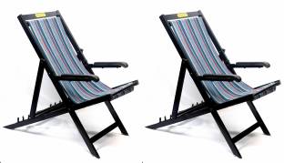Veenu EASY CHAIR set of 2- FOLDABLE,Black Framed, multi-colored seat, 3 YEARS WARRANTY Metal Outdoor Chair
