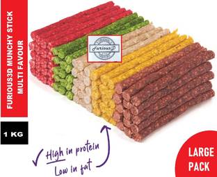 Furious3D Rawhide Long Lasting Chew Multi Flavor Munchy Sticks (Extra Vitamins) Vegetable, Mutton, Chicken, Mint, Egg Dog Chew