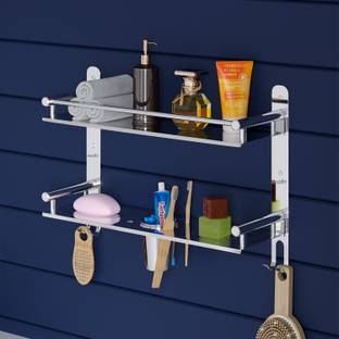 GLOXY with Soap Dish and Toothbrush Holder for Bathroom Accessories Stainless Steel Wall Shelf