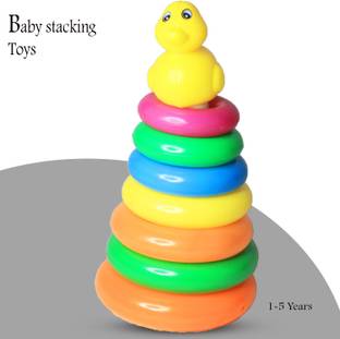 MINIKIDZ Plastic Original Rock-a-Stack,Multicolor, Classic Stacking Toy with 7 Colorful Rings to Grasp, Shake, and Stack! (Multicolor)