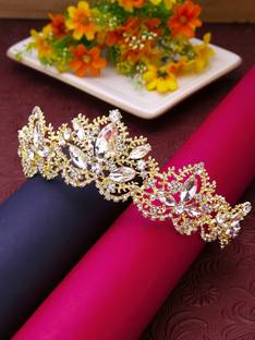 Kairangi Silver Gold Plated Crown Floral Crystal Studded Bridal Wedding Crown Tiaras Hair Band