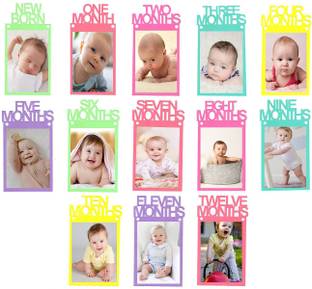 Fun and Flex New Born 1st Birthday Baby Photo Banner Multi color / Growth Record 1-12 Months / Monthly Milestone Photo Bunting Wreath, First Birthday Party Decoration - Multi Color Banner