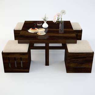 Taskwood Furniture Solid Wood Sheesham Wood Coffee Table With 4 Stools For Living Room, Guests Room Solid Wood Coffee Table