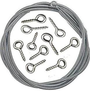 MINSHA EXPORTS Spring Wire for Window Net Curtain Cord Kit with 10Hooks (10 METER) Curtain Ring with Hook