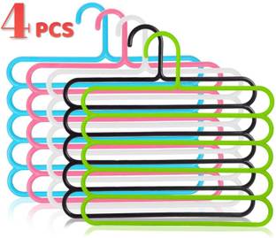 kepptal 5 Layer Pants Clothes Hanger Storage Organizer Rack (Set of 4) Assorted Colour Plastic Shirt Pack of 4 Hangers For  Shirt