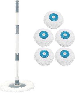V-MOP Premium Classic Grey Mop Stick- India's Best Rod Set With 5 Microfiber Refills, Easy to fit for All Bucket Mops-85 Cleaning Wipe