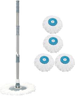 V-MOP Premium Classic Grey Mop Stick- India's Best Rod Set With 4 Microfiber Refills, Easy to fit for All Bucket Mops-D5 Cleaning Wipe