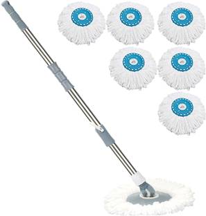 V-MOP Premium Classic Grey Rod Mop Stick- India's Best Rod Set With 6 Microfiber Refills -Easy to fit for All Bucket Mops - (( 6 Months Warranty on Rod Set )) String Mop