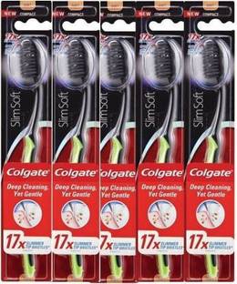 Colgate Slim Charcoal Black Soft Toothbrush (5 Toothbrushes) Ultra Soft Toothbrush