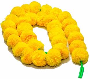 Sohibe Traditioanl Jaipuri Handmade Artificial Marigold Flower Garland for Home Pooja Office Indoor Outdoor Festival Decoration Wall Hanging Genda Phool Mala Pack of 5 Yellow Marigold Artificial Flower