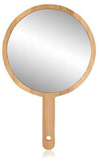 Victor Enterprise Wooden handle mirror round shape for shaving, makeup & grooming - 10.5"