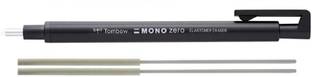 Tombow Mono Zero Black Round Shape 2.5mm Eraser and Extra Refill Non-Toxic Eraser
