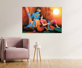 मस्तोने Radha Krishna Love Religious Sparkle Coated Self Adhesive Painting Without Frame डिजिटल रीप्रिंट 24 inch x 36 inch पेंटिंग