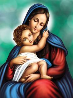 Masstone Mother Marry Christian Religious Sparkle Coated Self Adhesive Painting Without Frame Digital Reprint 24 inch x 18 inch Painting