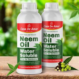 Casa De Amor Organic Cold Pressed, Water Soluble Neem Oil for Plant & Garden (2 Packs of 500 ml) with Free Measuring Cup Fertilizer, Manure, Soil
